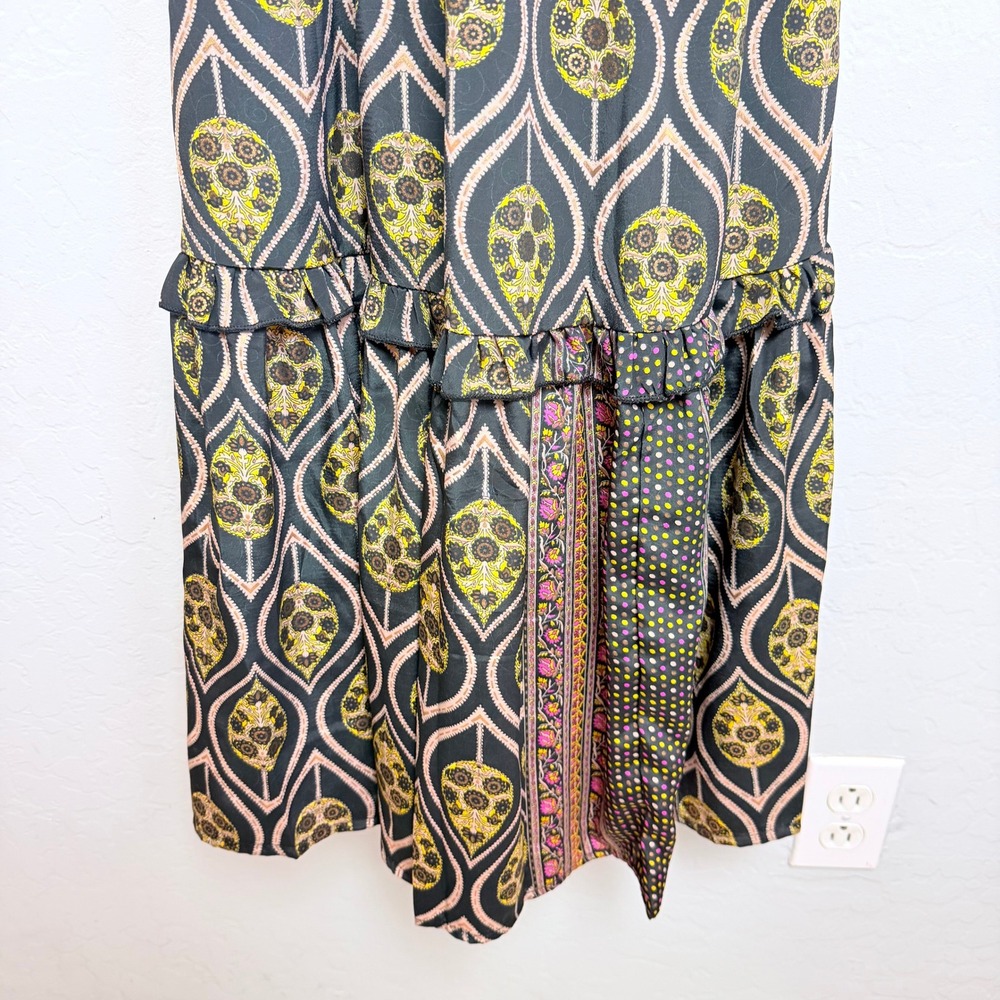 NEW Raga Asmee Maxi Dress Small Black Gold Boho Paisley Smocked V-Neck Long Slv - Picture 9 of 13